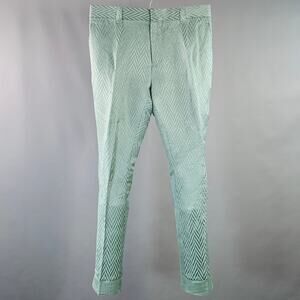 Size 32 Green Herringbone Jacquard Linen Silk Cropped Casual Pants